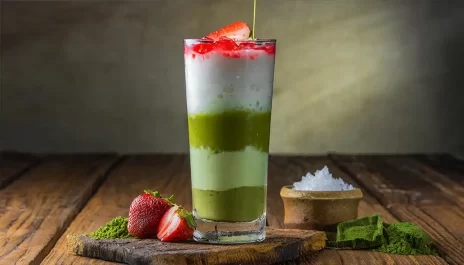 Iced Strawberry Matcha Latte'yi Katman Katman Oluşturun