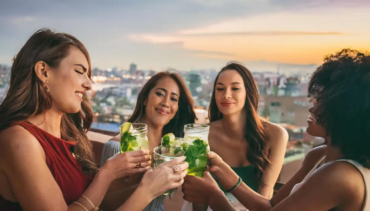 Farklı meyve ve bitkilerle hazırlanmış çeşitli mojito bardakları.